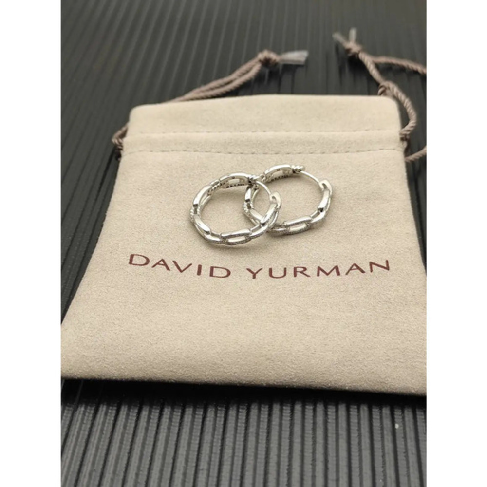David Yurman Silver Diamond-Studded Chain Earrings
